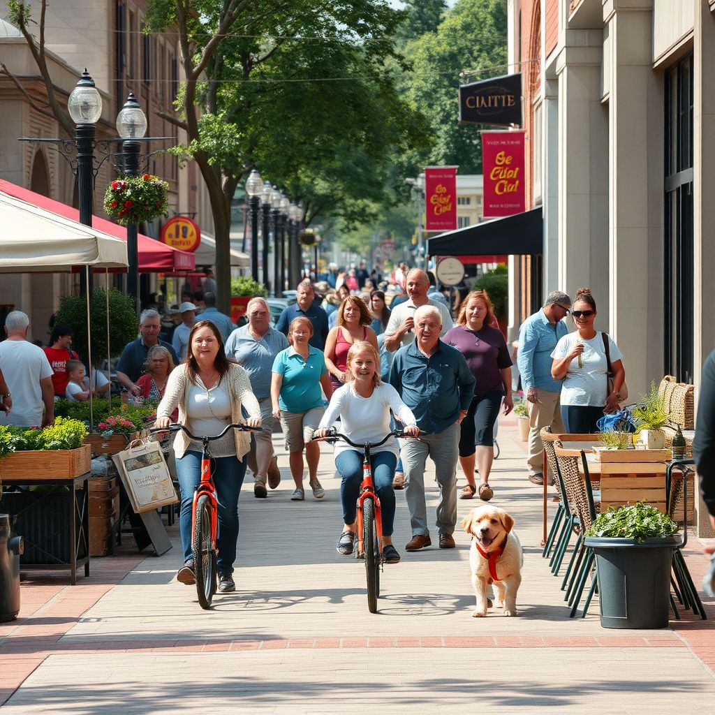 Historic brick buildings and storefronts lining Main Street in downtown Tucker, Georgia, under a bright sky, showcasing the city's charming character.