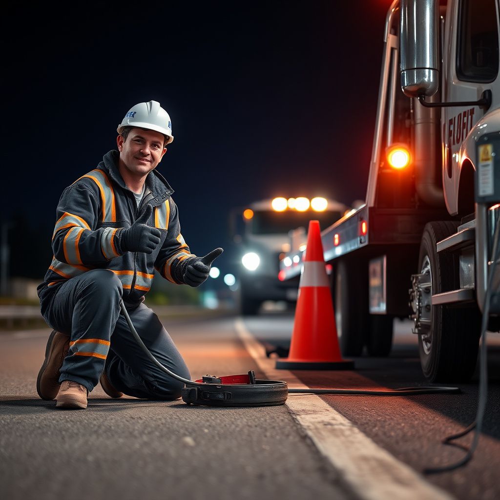 A Snappy Towing technician preparing a flatbed tow truck to load a vehicle on a Peachtree City street.